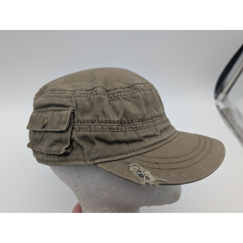 Target Mens Military Cadet Hat Olive Green Distressed Cotton Adjustable